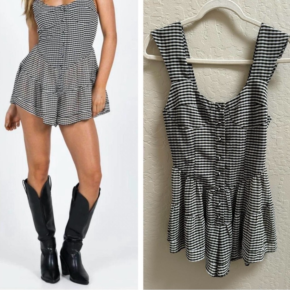 Lioness Winona Romper - Size XS - Black & White Gingham/Check
